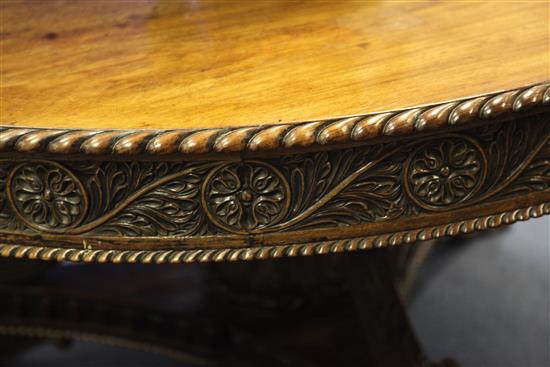 A mid 19th century Anglo Indian carved padouk wood circular breakfast table, W.5ft